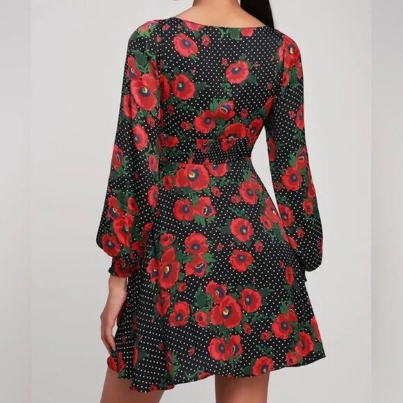 FREE PEOPLE Morning Light Midi Dress in Black Poppy Floral/Polka Dot - Picture 3 of 7